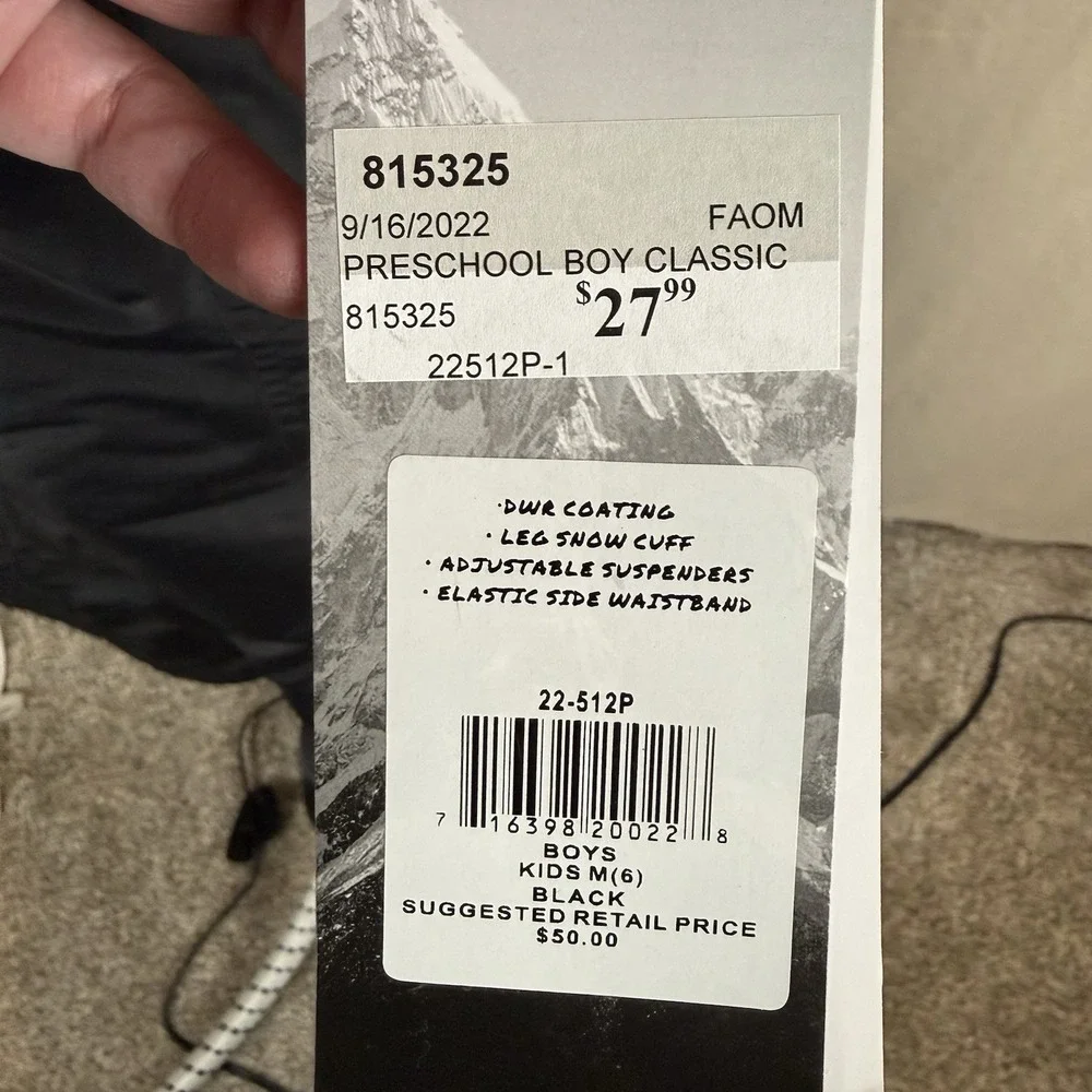 Sportscaster Snowpants Kids‎ Medium Black NWT Waterproof Insulated